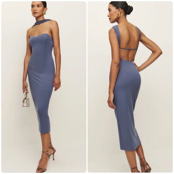 reformation Royal Knit midi Dress Blue Iris size M - Picture 1 of 11
